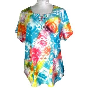 HeartSoul scrub short sleeve top heart pattern size L